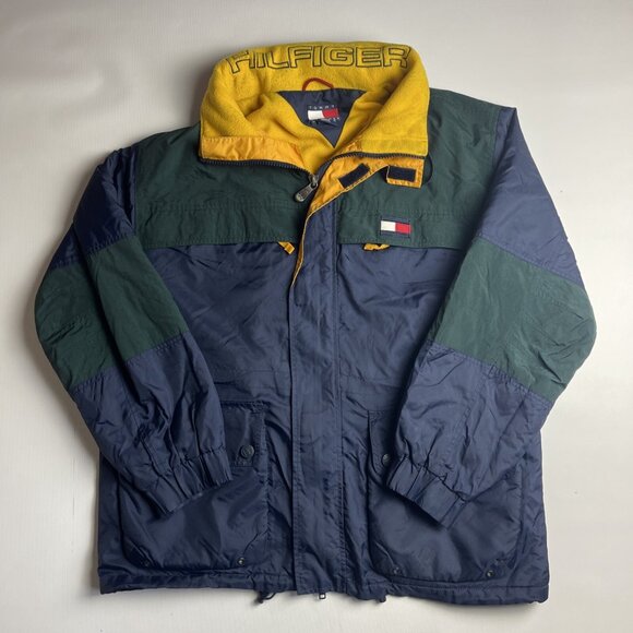 Vintage Retro Tommy Hilfiger Men's L 90s Jacket Sailing Coat Blue & Green - Picture 1 of 16